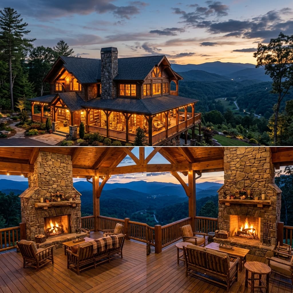 Premium Luxury Mansion Sunset Facade in Black Mountain North Carolina